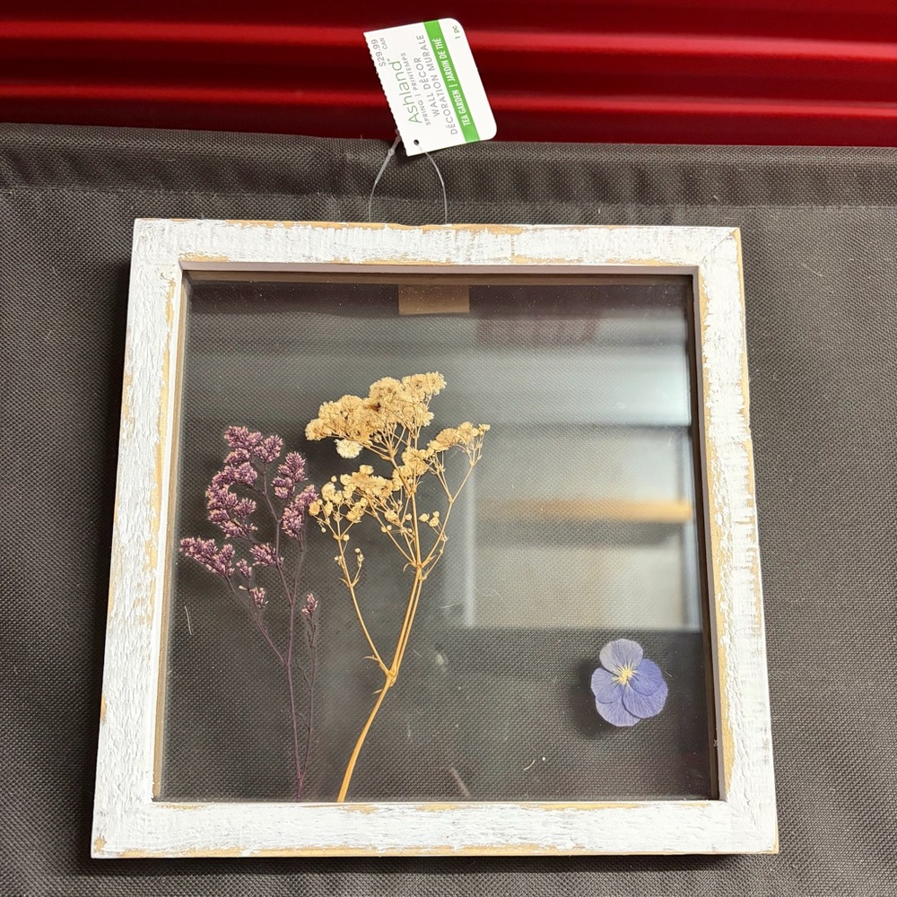 Ashland Wall Decor Pressed Flowers in White Glass Shadow Box Frame